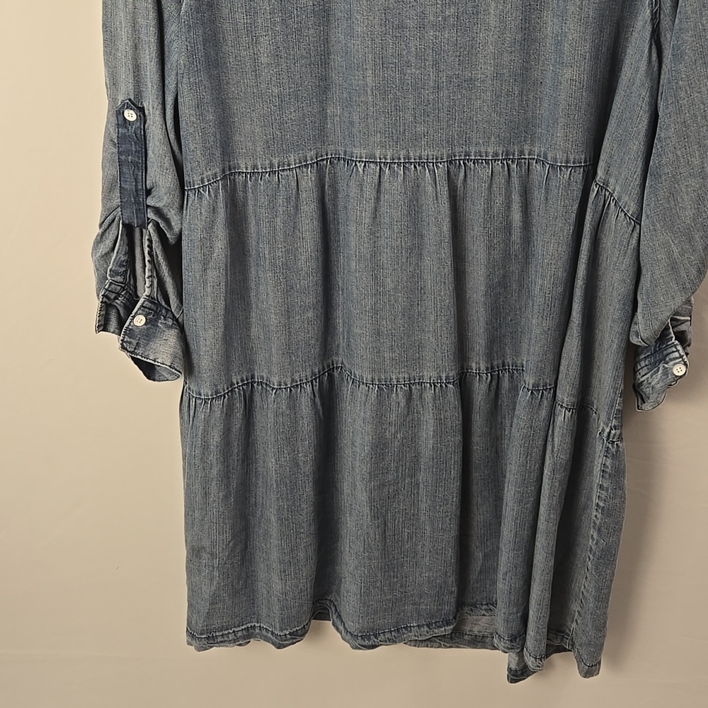 Velvet Heart Long Sleeve Denim Button Down Tiered Dress 1X Country Boho Western - Picture 7 of 11